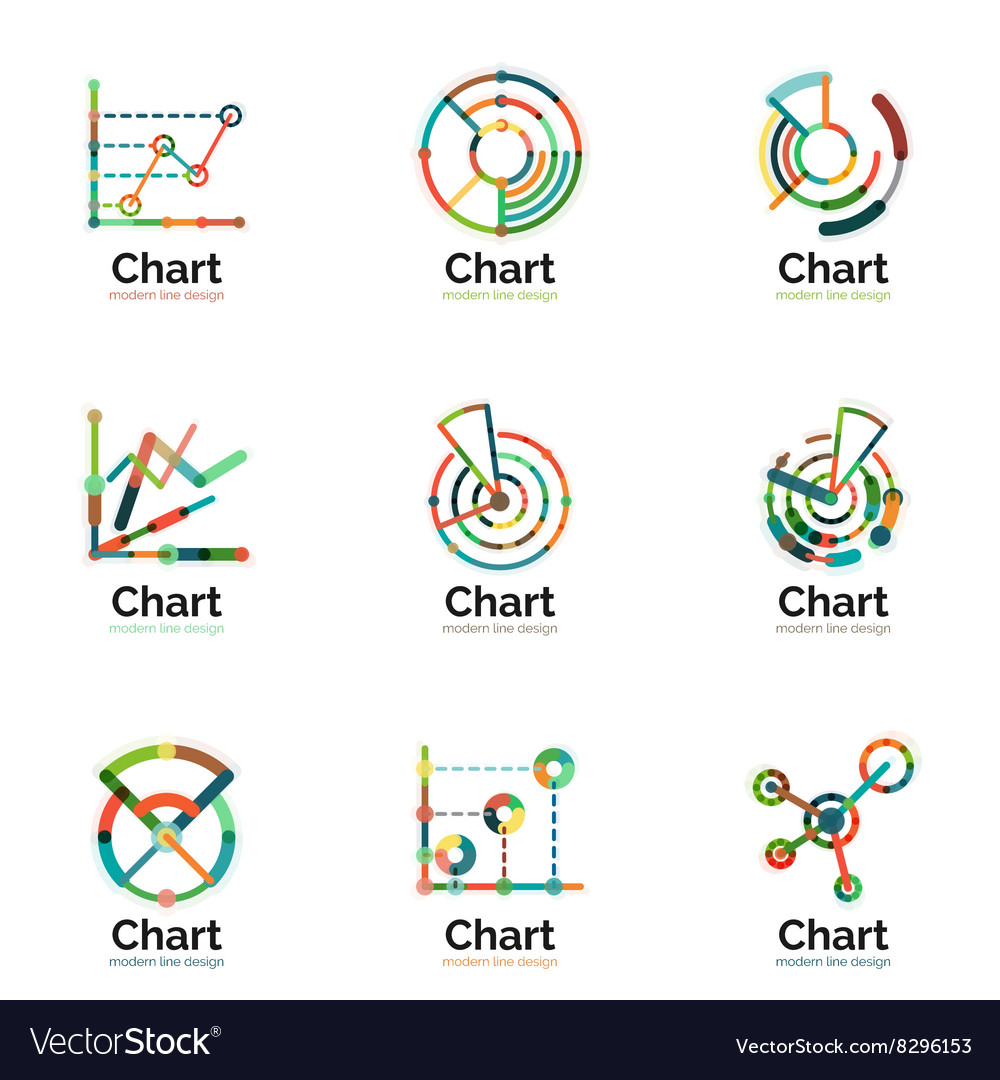 Thin line chart logo set graph icons modern