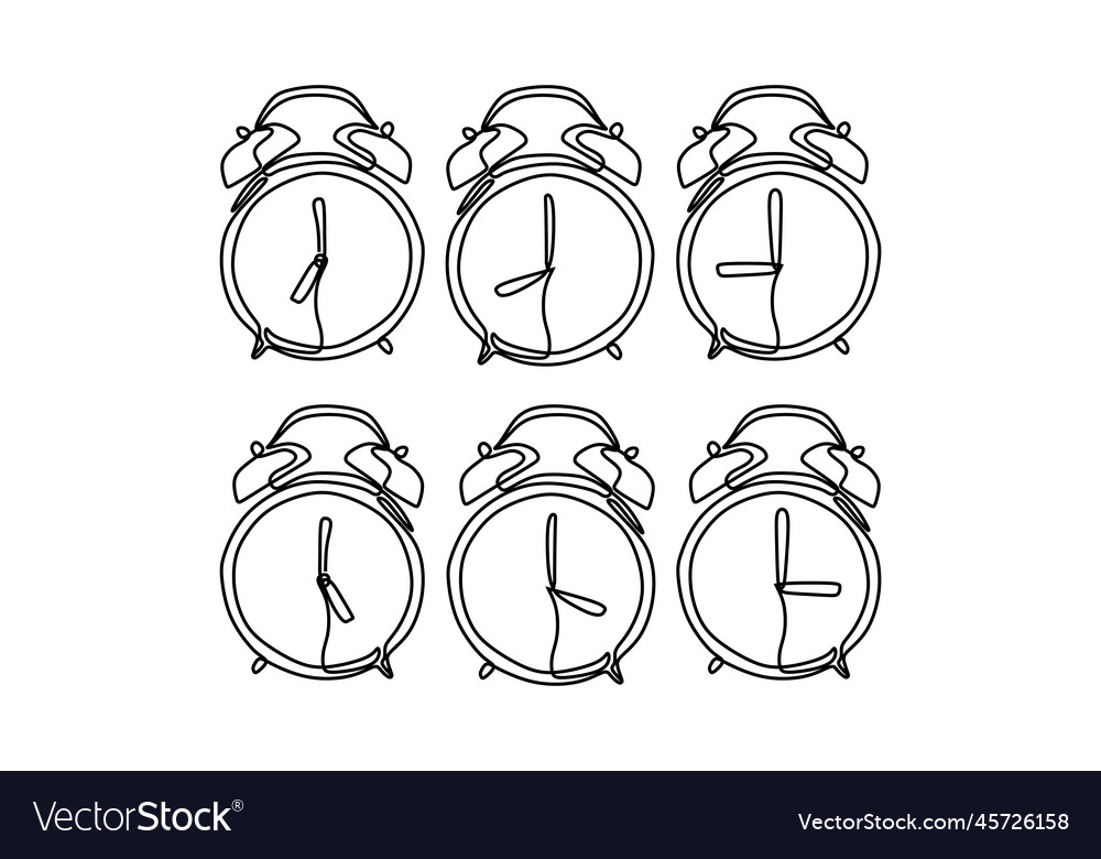 Alarm clock set collections design continuous one vector image Alarm clock set collections design continuous one
