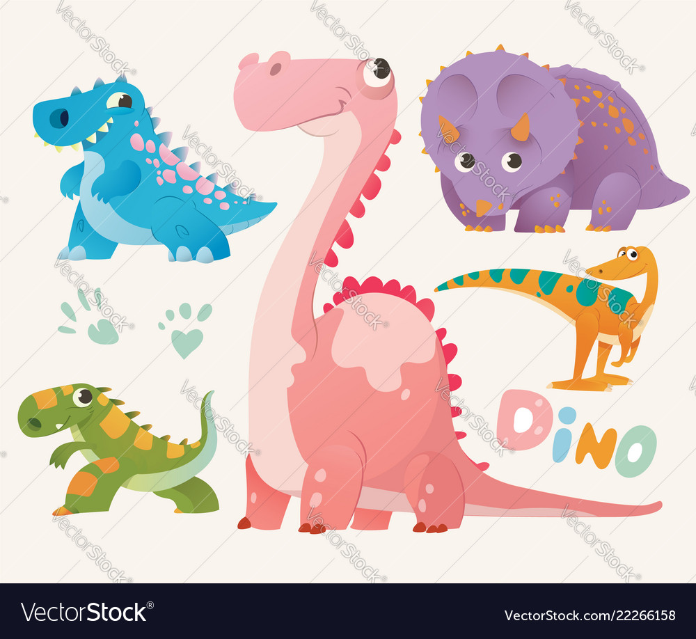 Collection of cute dino set 1 colorful Royalty Free Vector