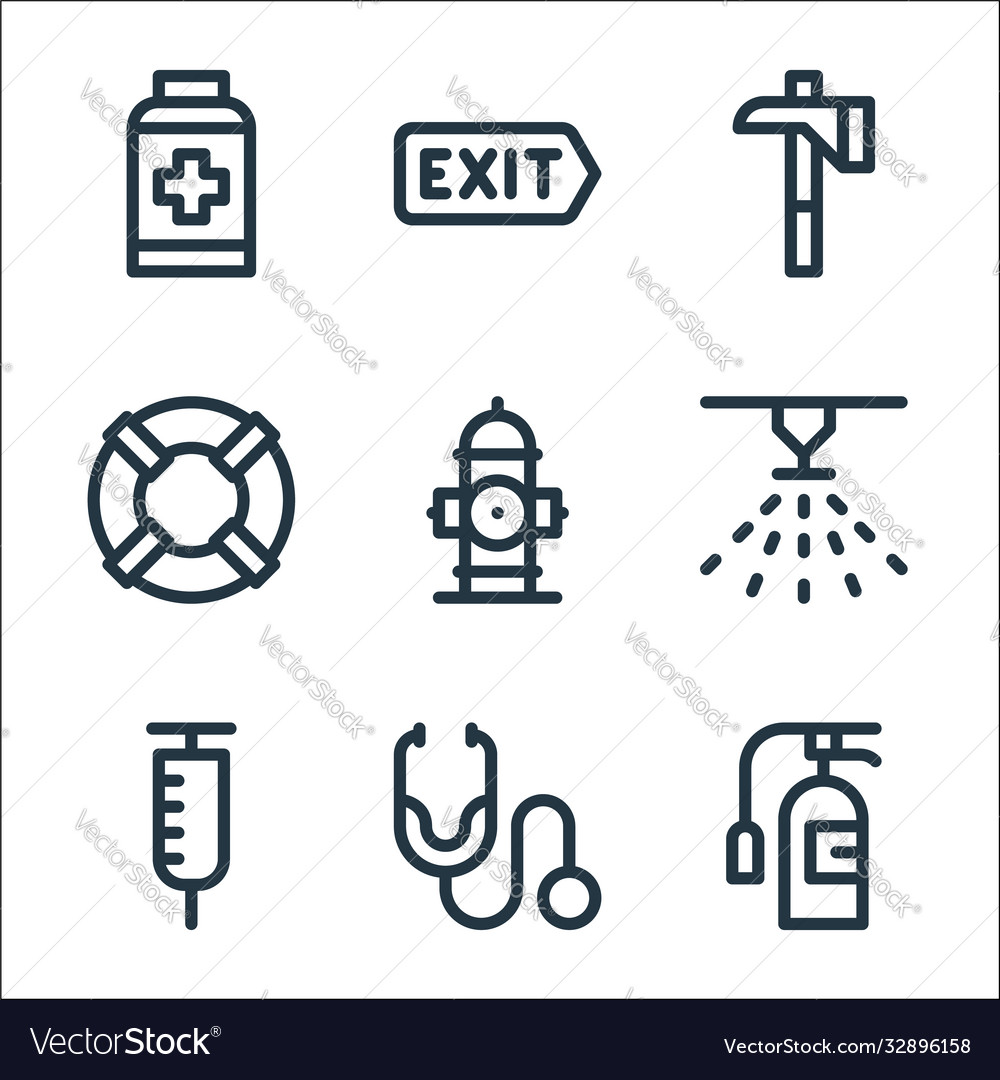 Emergencies line icons linear set quality vector image Emergencies line icons linear set quality