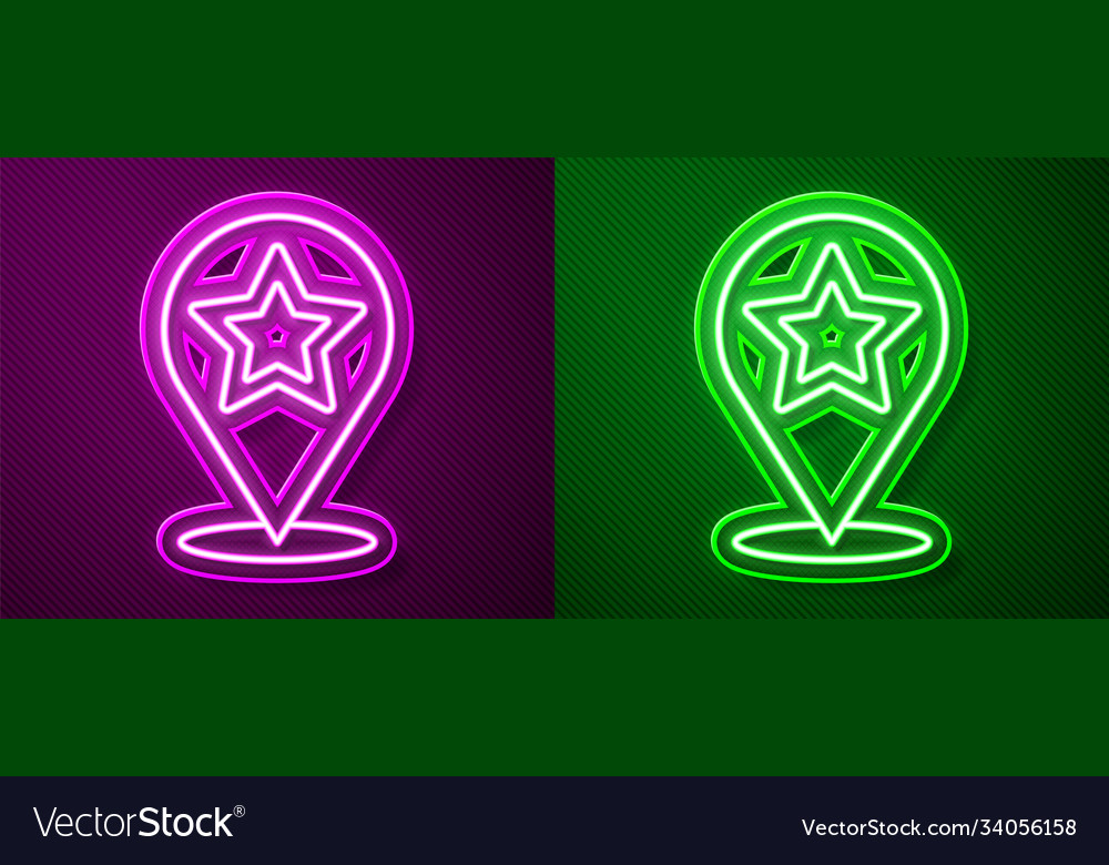 Glowing neon line map pointer with star icon