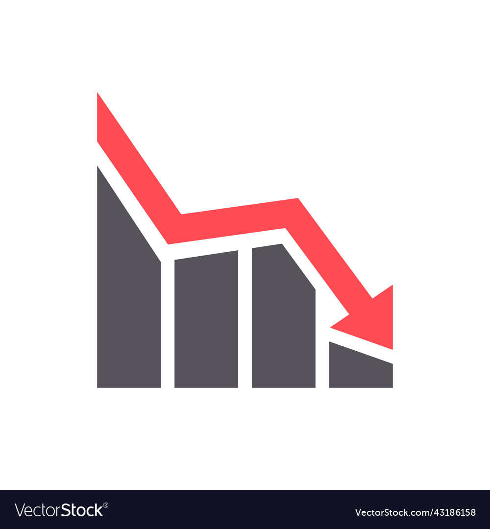 Graph down reduce progress icon isolated business vector image Graph down reduce progress icon isolated business