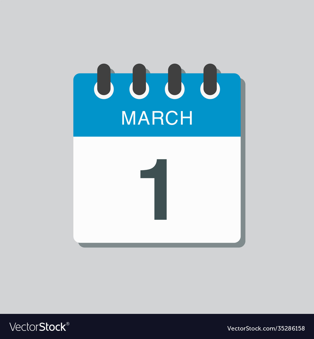 Icon Day Date 1 March Template Calendar Page Vector Image