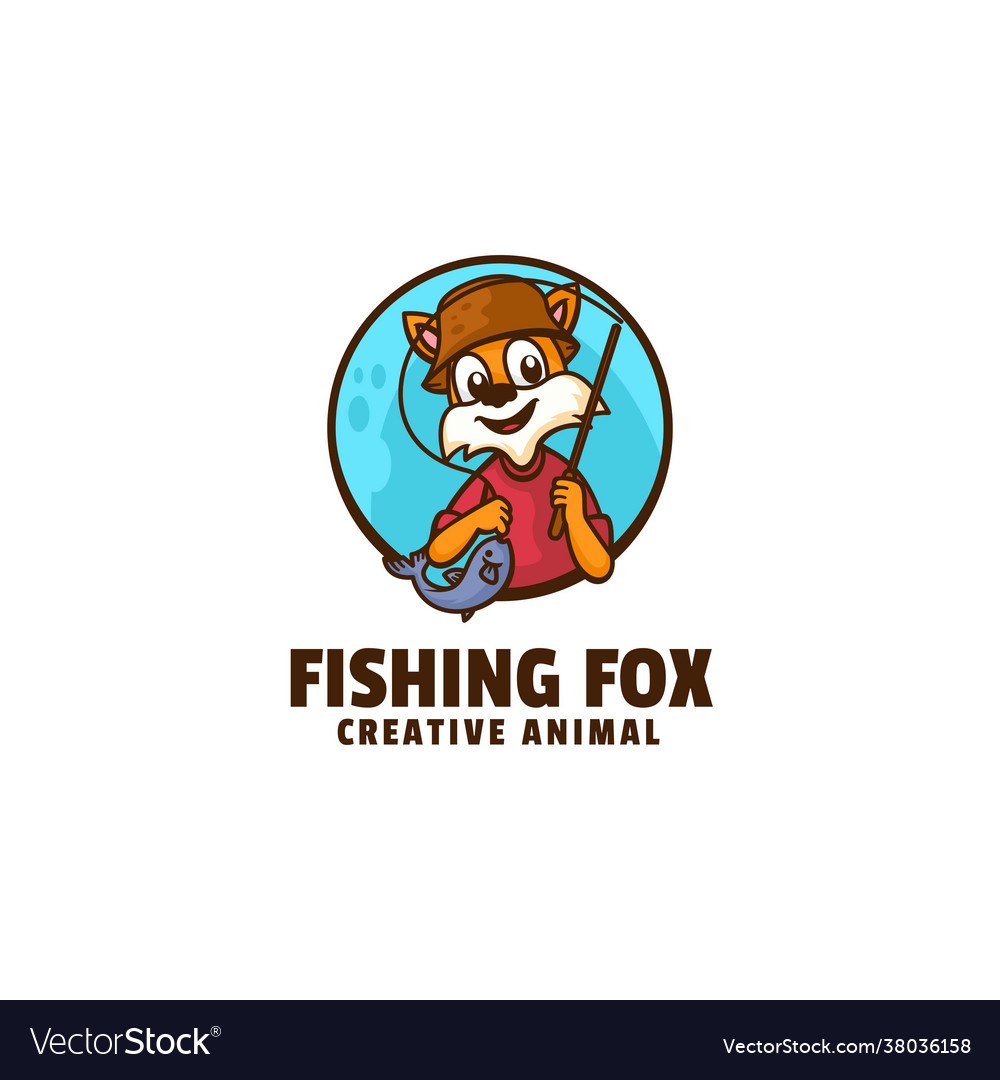 Logo fishing fox mascot cartoon style