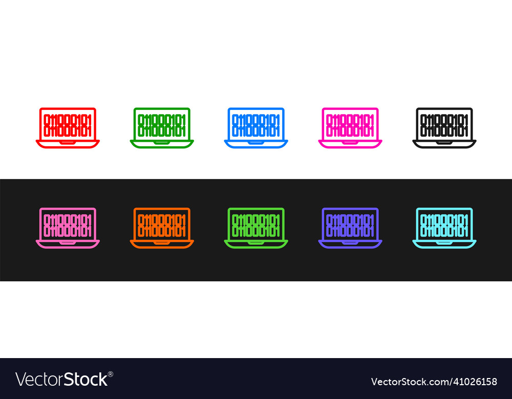 Set line binary code icon isolated on black vector image Set line binary code icon isolated on black