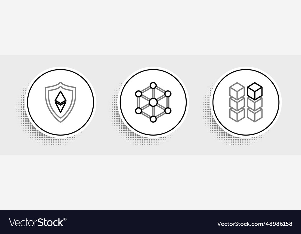 Set line blockchain technology shield ethereum vector image Set line blockchain technology shield ethereum