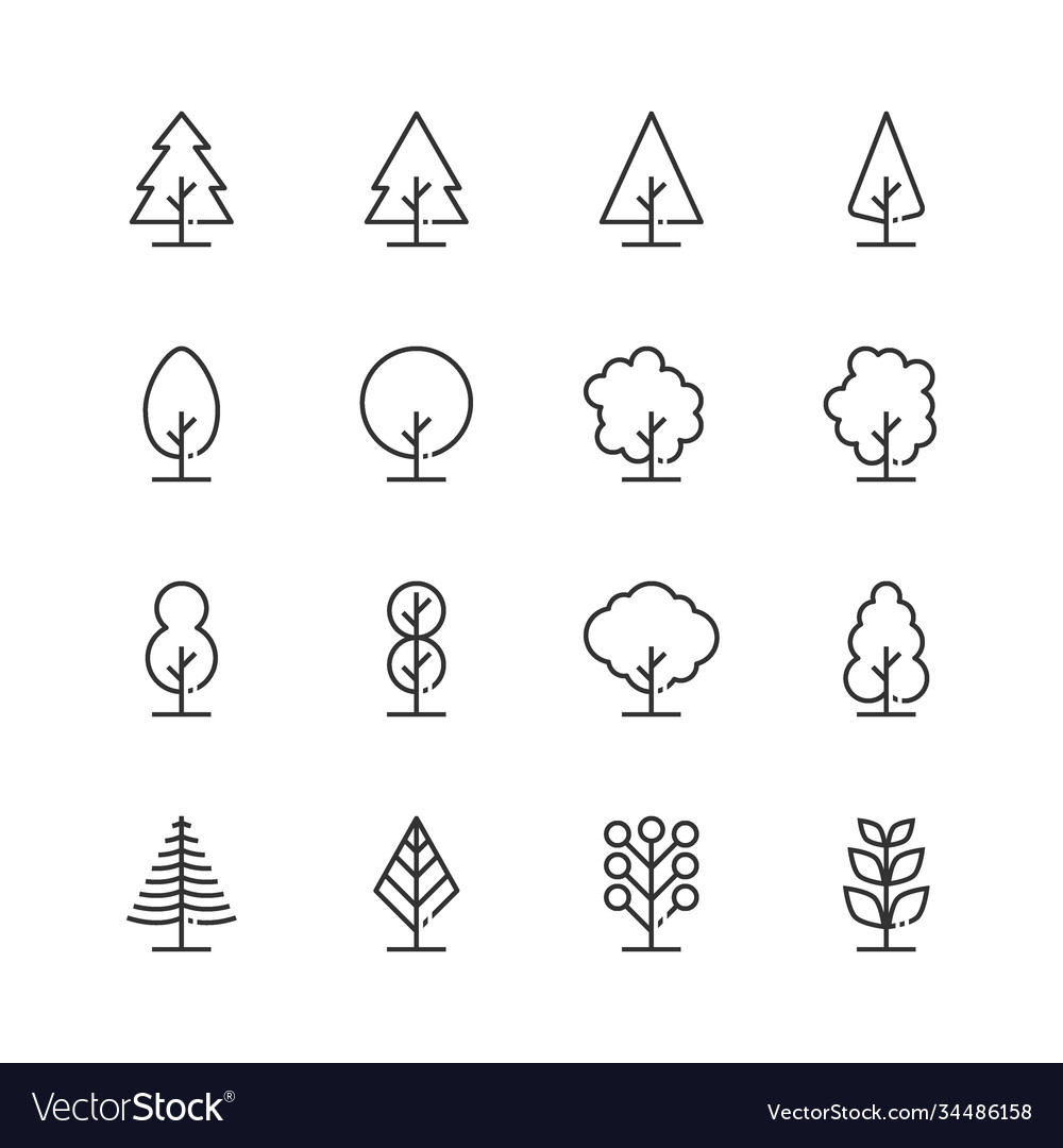 Simple set tree line icons ecology nature Vector Image