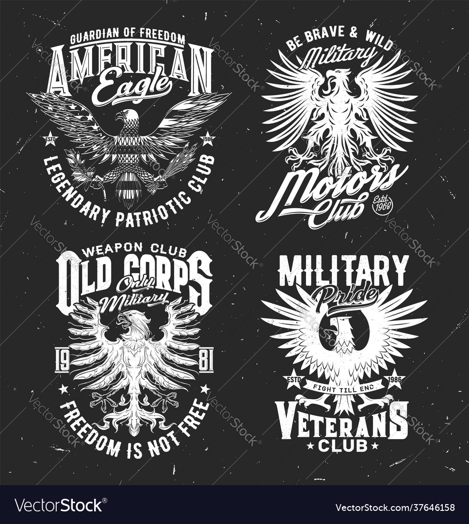 Tshirt prints with eagle mascot for military club vector image Tshirt prints with eagle mascot for military club