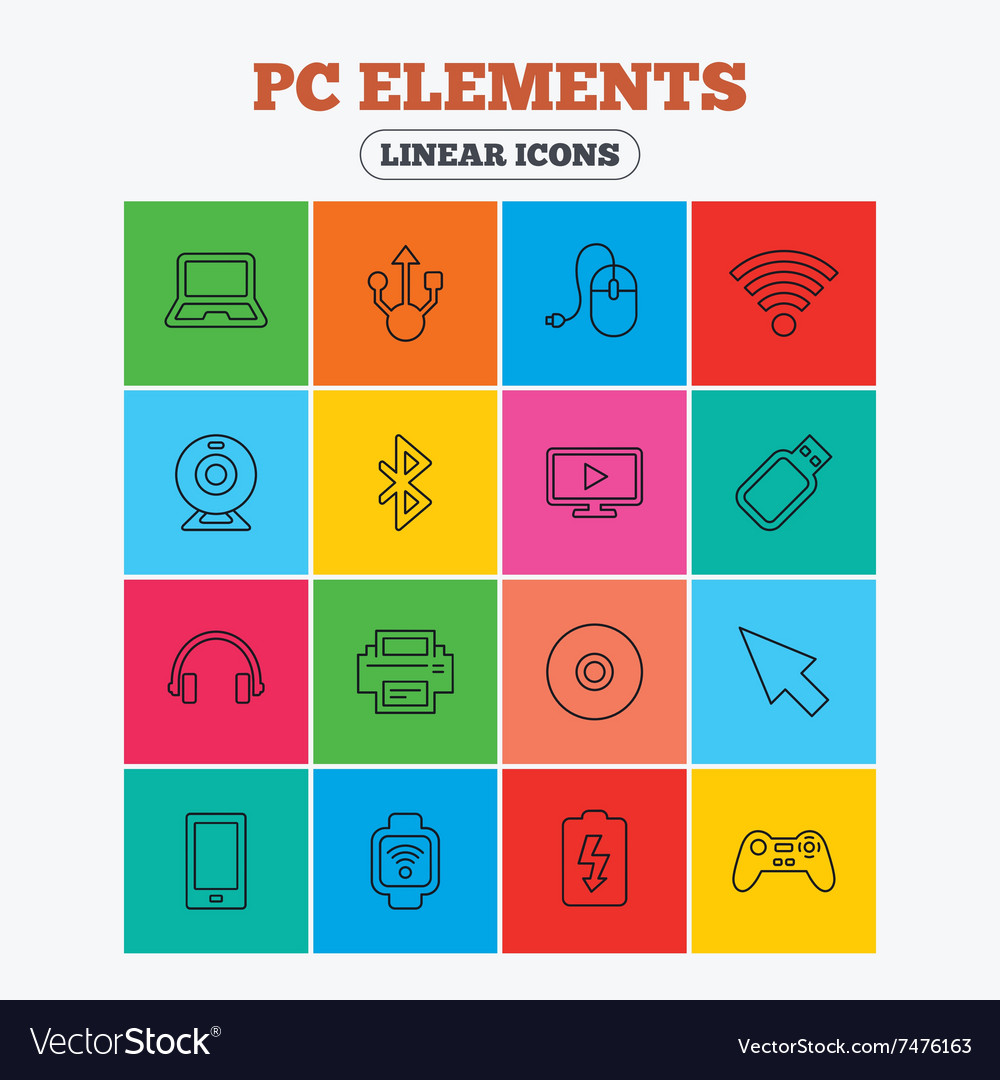 Computer elements icons notebook usb port