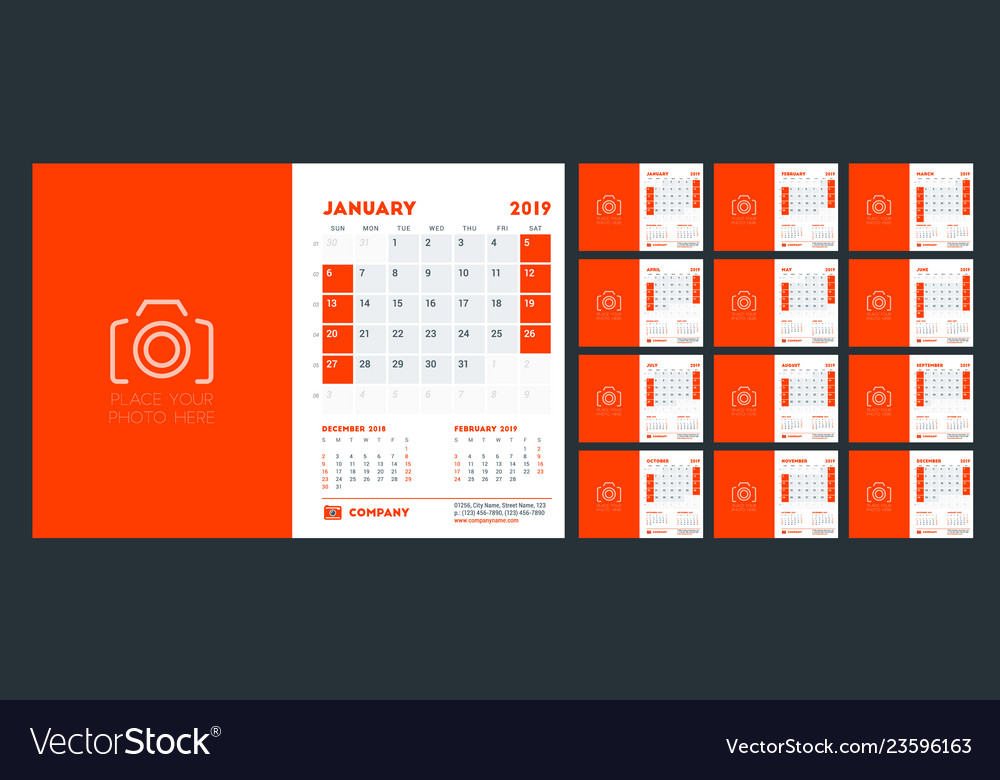 Desk calendar for 2019 year design template Vector Image