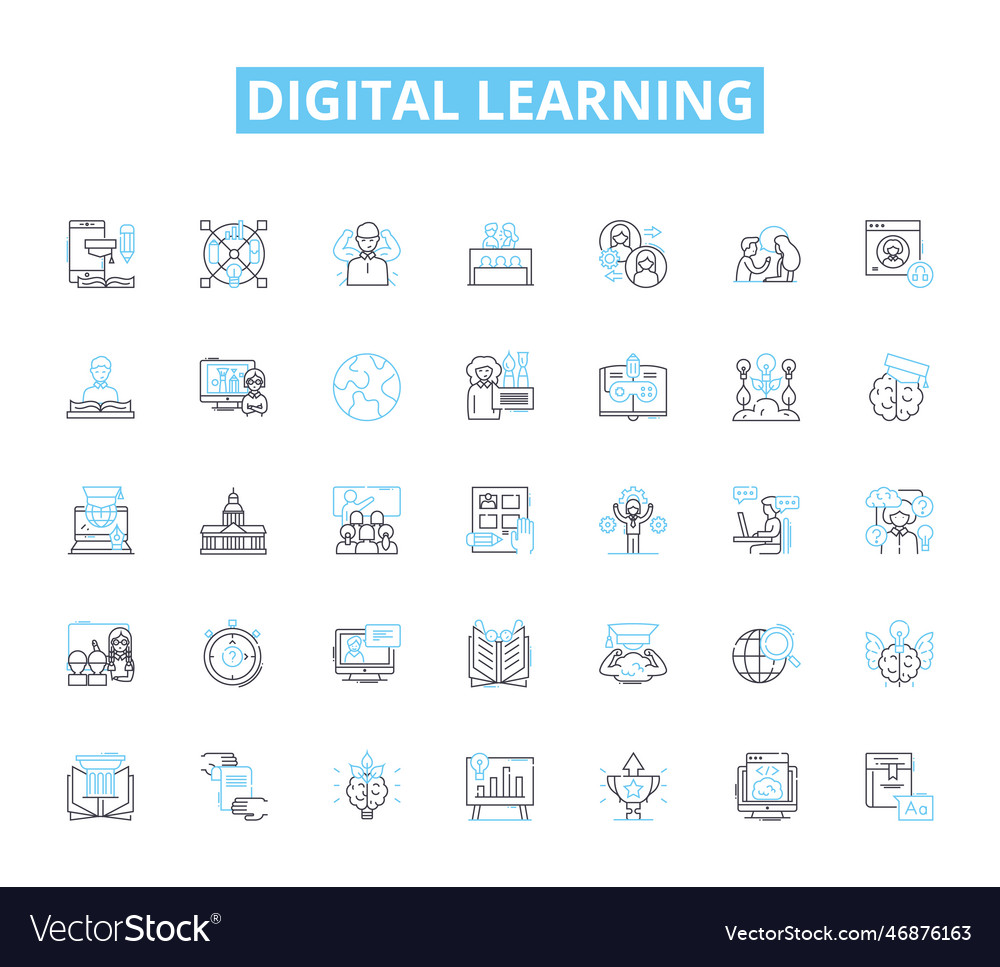 Digital learning linear icons set e-learning vector image Digital learning linear icons set e-learning