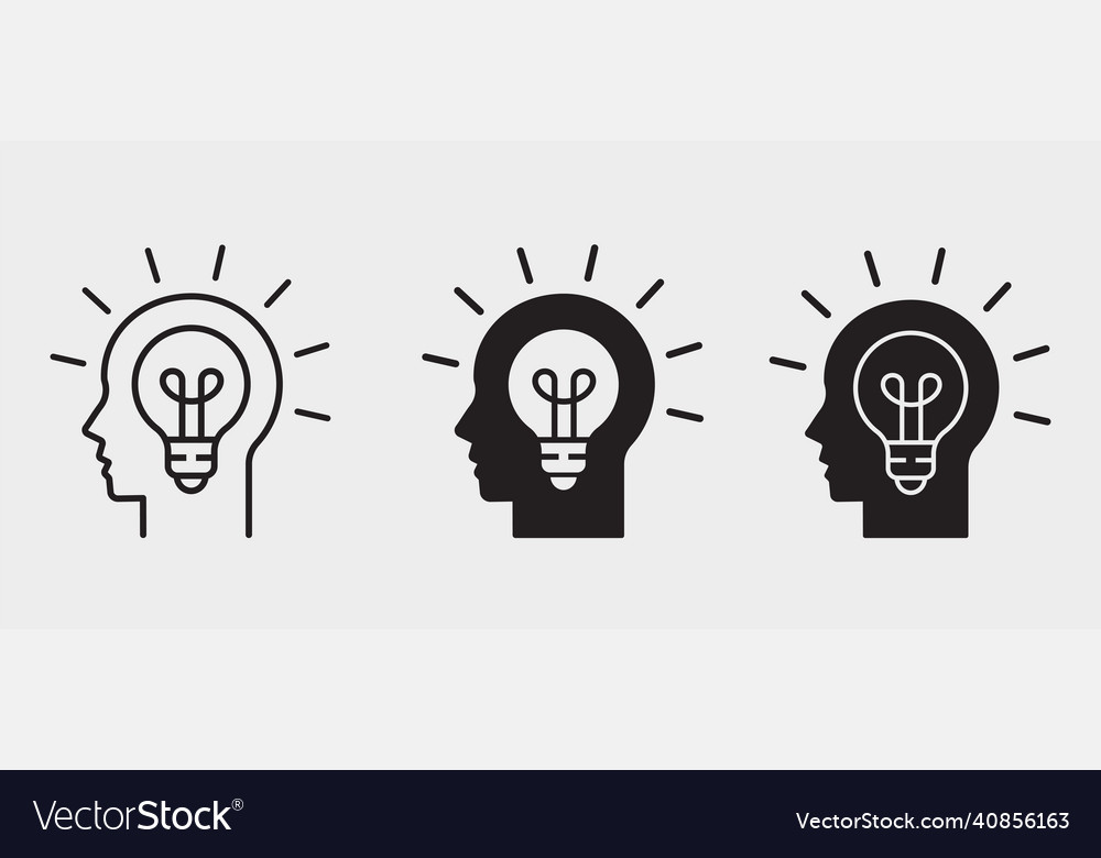 Head with bulb icon black vector image Head with bulb icon black