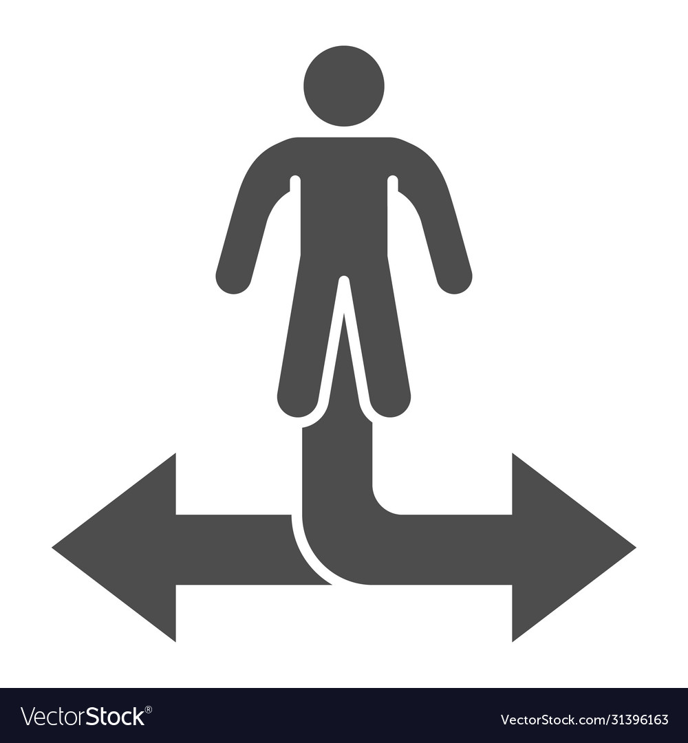 Man and arrow in two directions solid icon