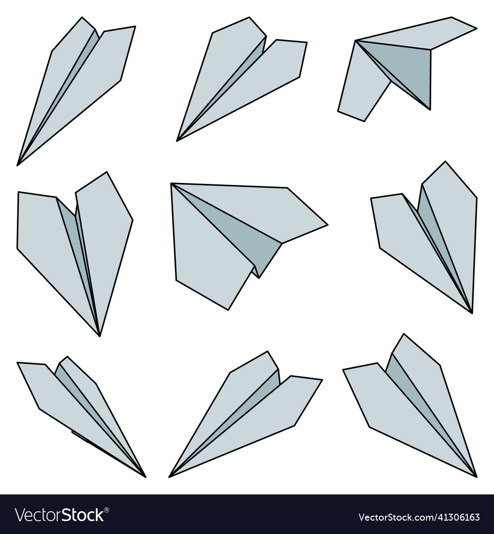 Set of paper plane icons outline simple color