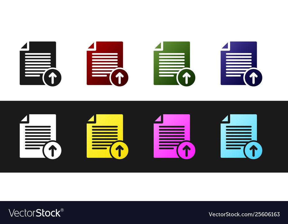 Set upload file icon isolated on black and white vector image Set upload file icon isolated on black and white