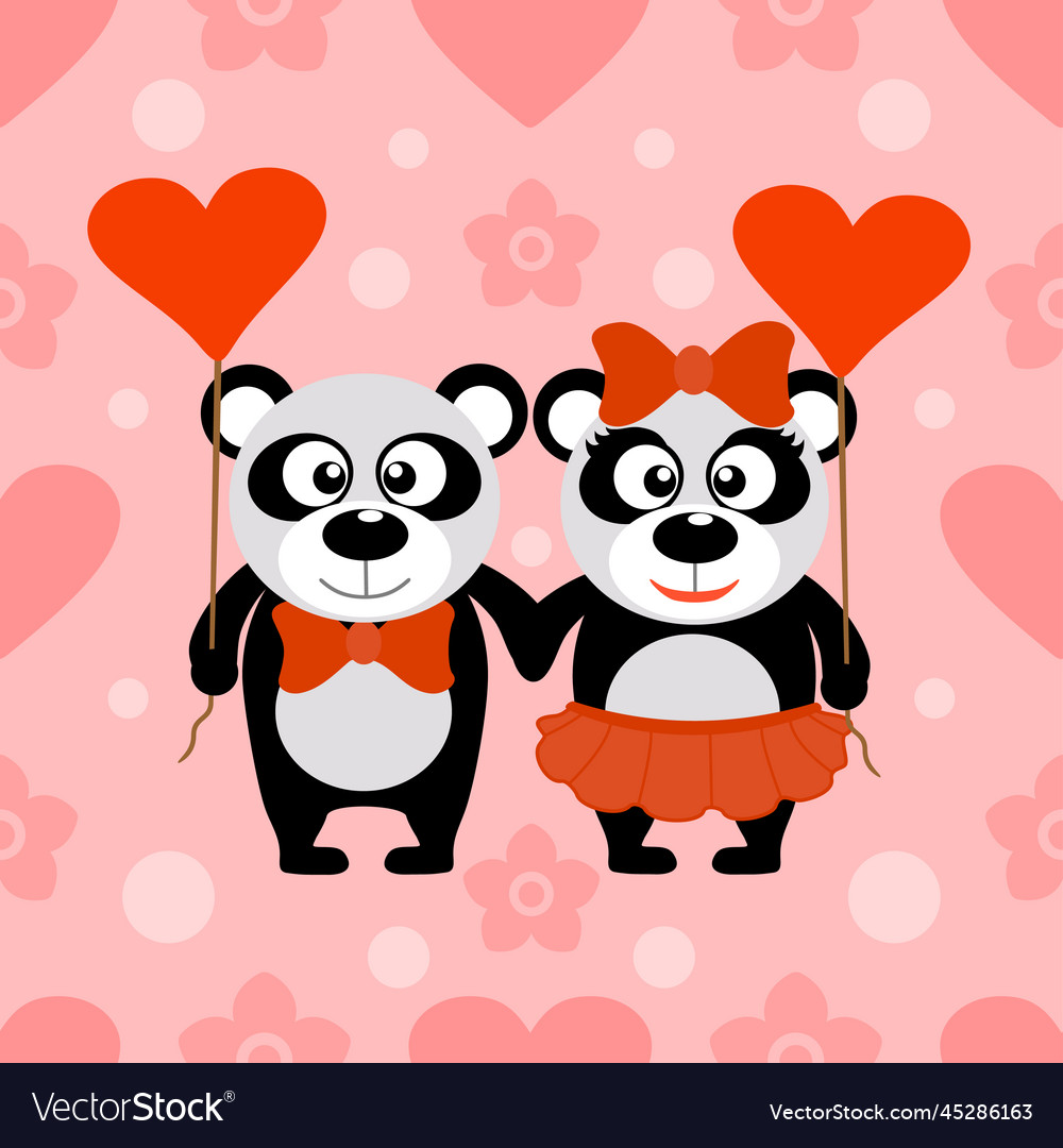Valentines day seamless background with pandas