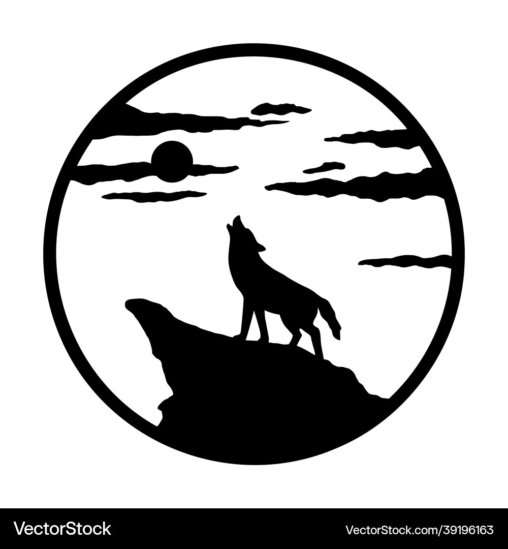 Wolf Howling at Moon Silhouette Royalty Free Vector Image