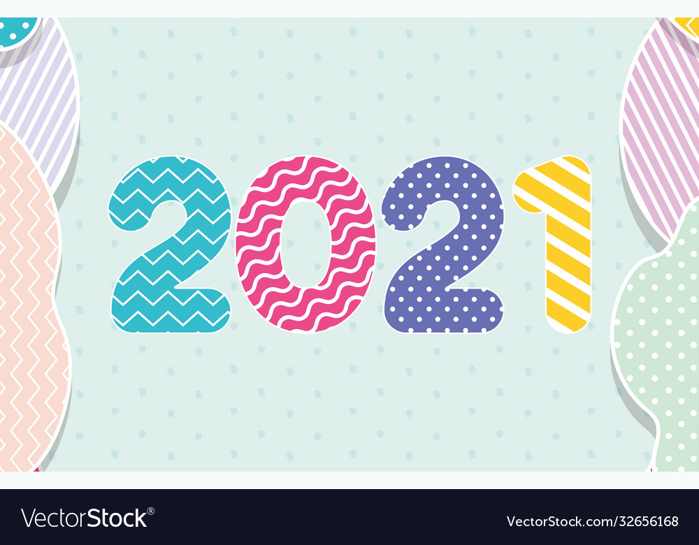 2021 multicolored number with lines and points