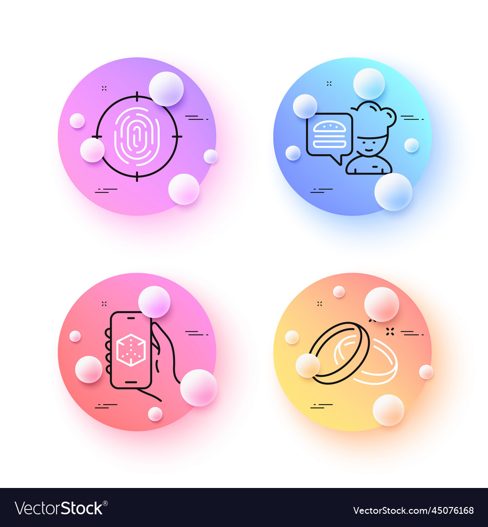 3d app chef and fingerprint minimal line icons vector image 3d app chef and fingerprint minimal line icons