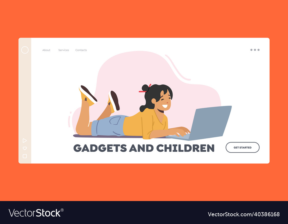 Children and gadgets landing page template happy