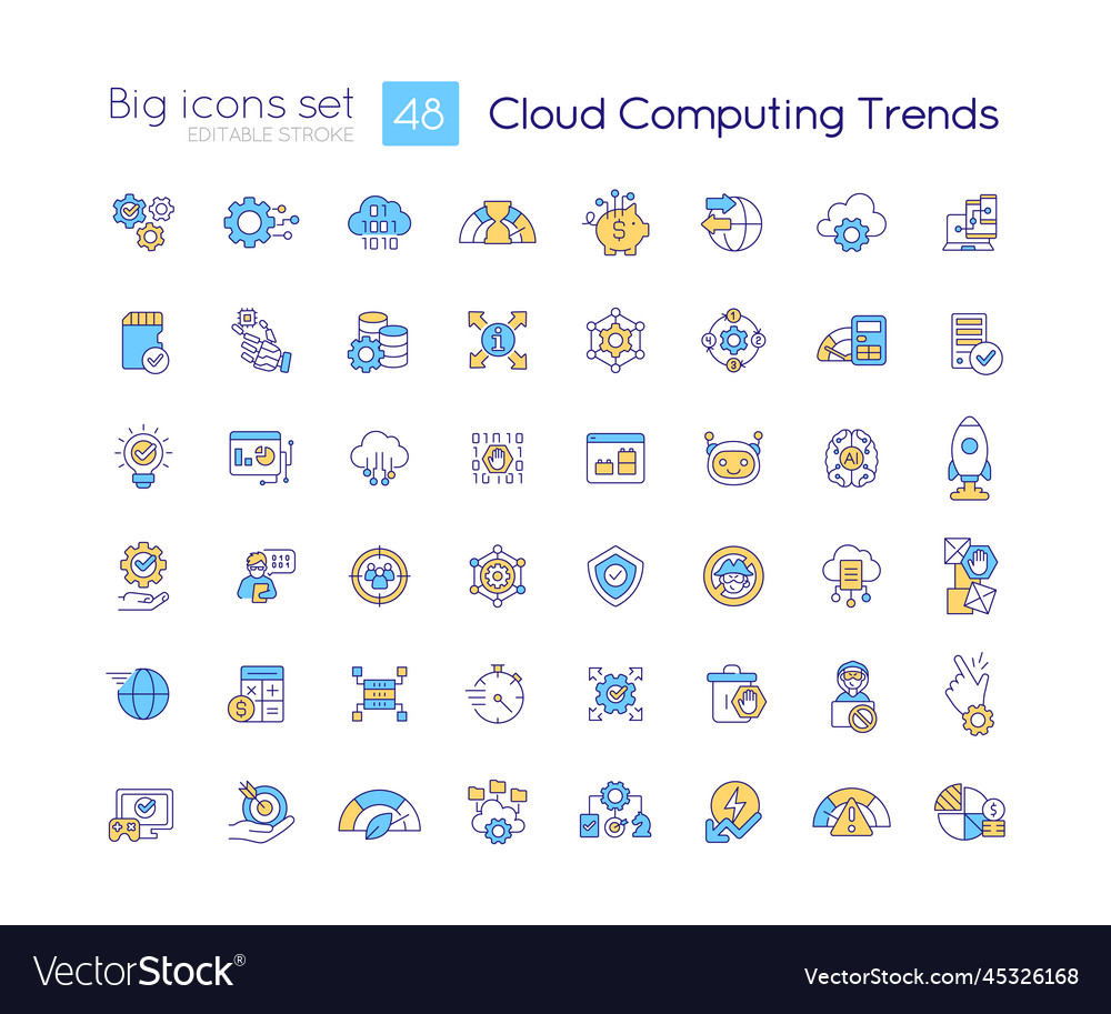 Cloud computing trends rgb color icons set vector image Cloud computing trends rgb color icons set
