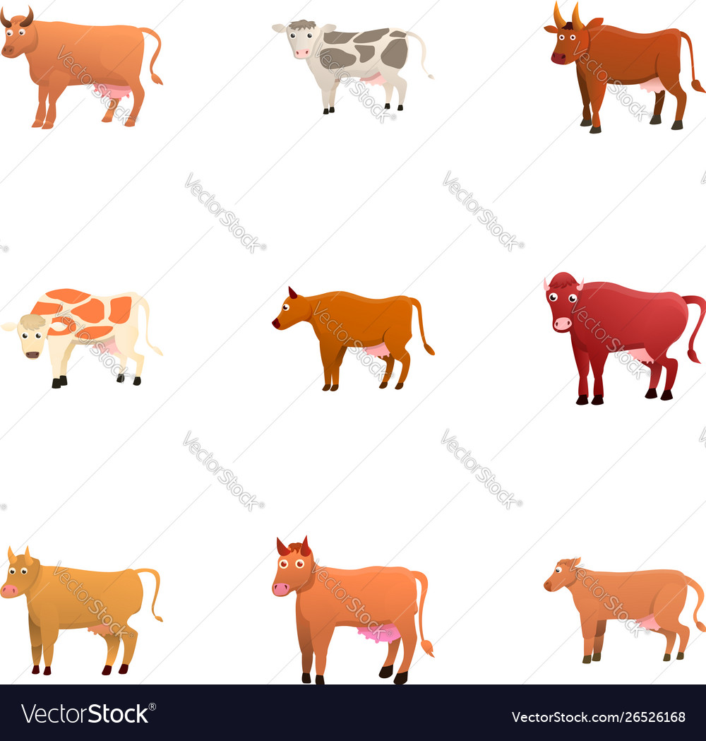 Cow icon set cartoon style Royalty Free Vector Image