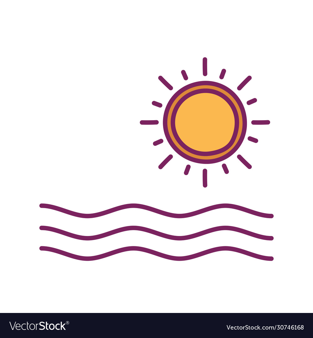 Isolated sun and sea line fill style icon