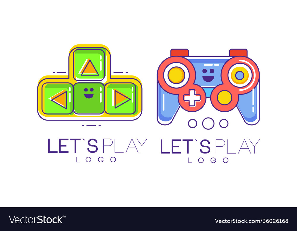 Lets play logo design templates set game console