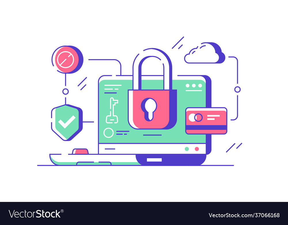Modern computer using application with data Vector Image