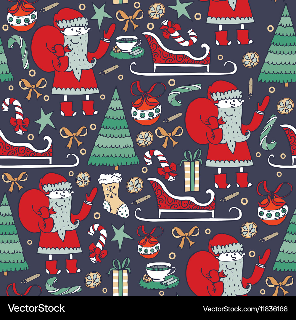 Seamless christmas pattern with hand drawn Santa Vector Image