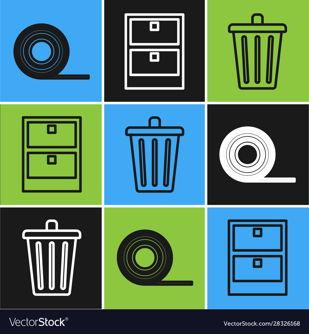 Set line scotch trash can and archive papers