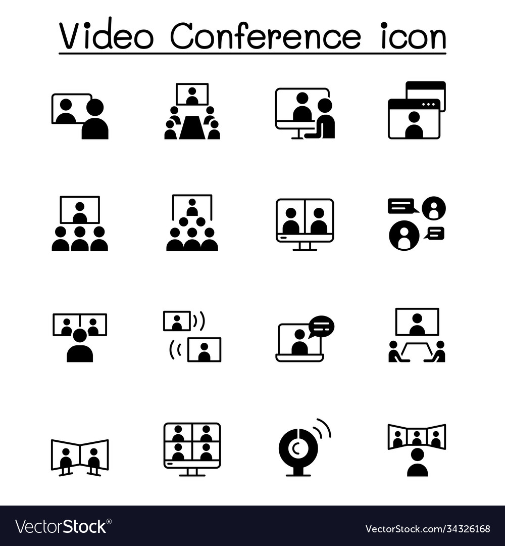 Set video conference icons contains Royalty Free Vector