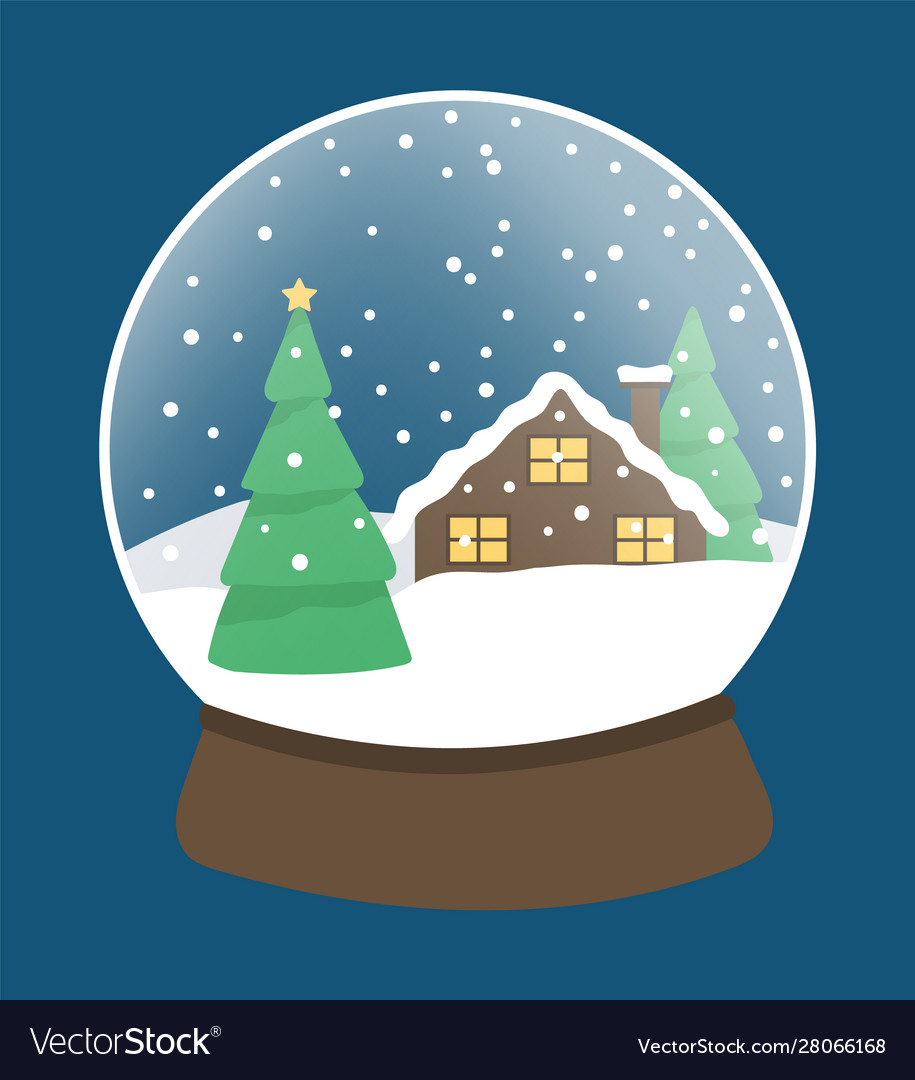 Snow globe with pine tree and house landscape