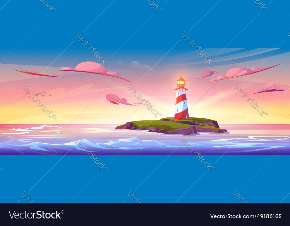 Summer sunset or sunrise landscape with lighthouse