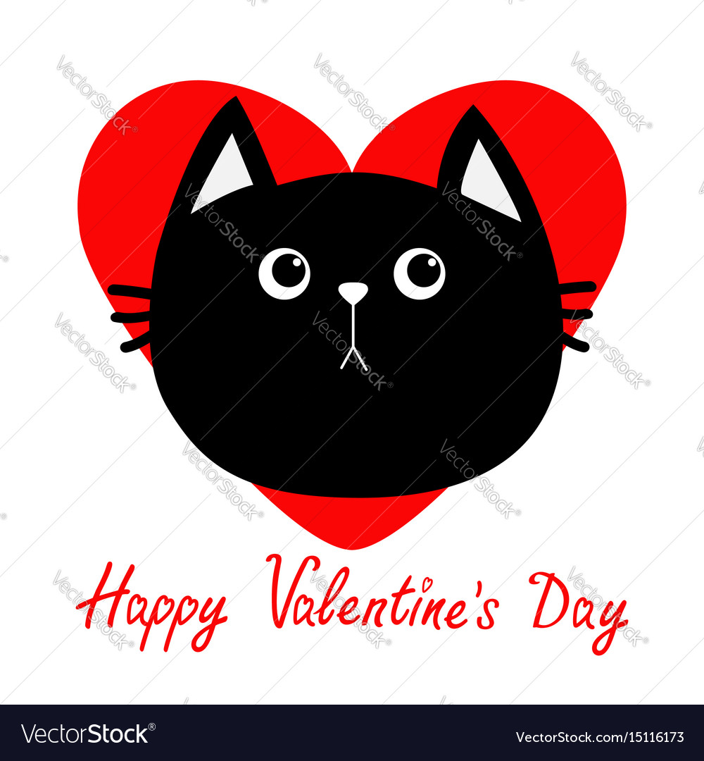 Black cat head icon red heart cute funny cartoon Vector Image