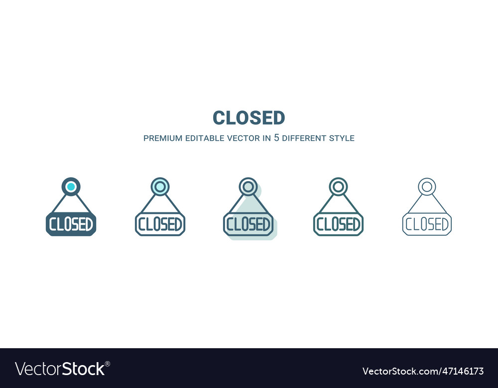 Closed icon in 5 different style outline filled vector image Closed icon in 5 different style outline filled