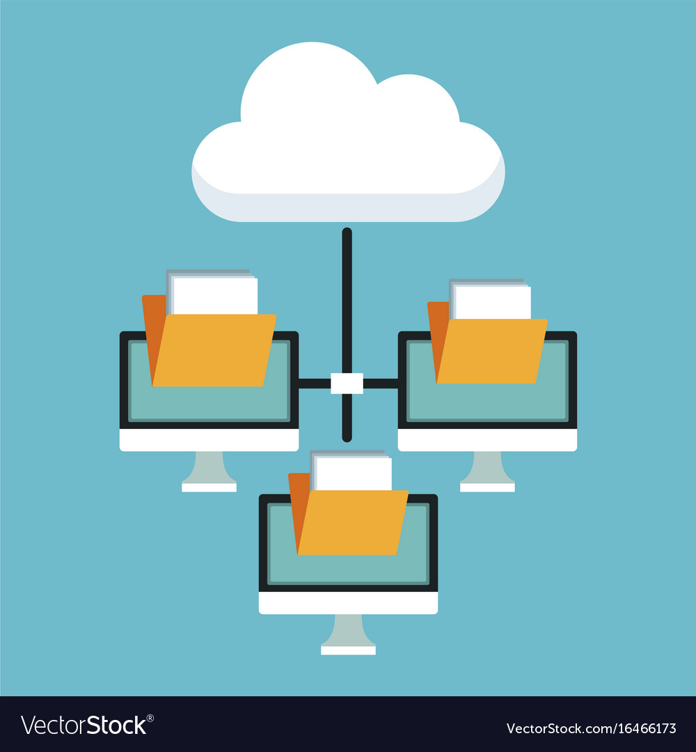Color background with cloud storage and computer