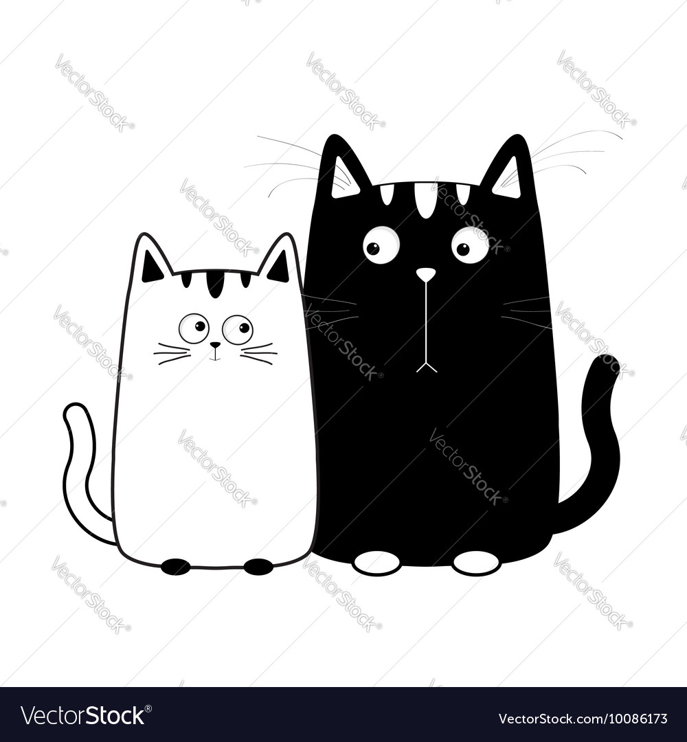 Cats silhouettes on white. Elegant cat icons, funny cartoon