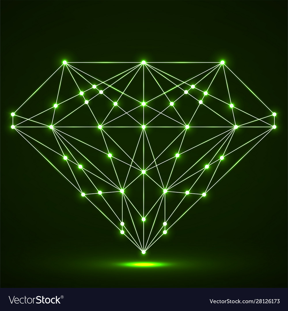 Diamond with glowing lines and dots polygonal