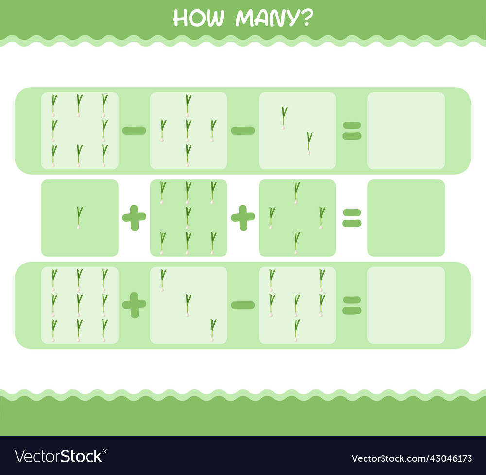 How many cartoon spring onion counting game Vector Image How many cartoon spring onion counting game