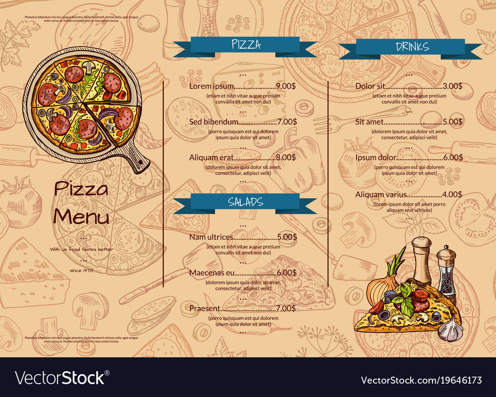 italian pizza restaurant menu template with vector image