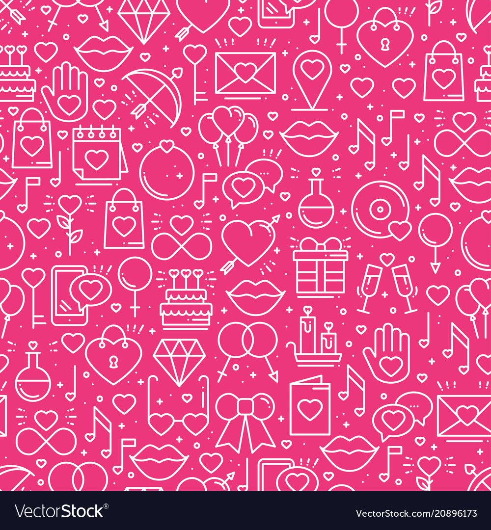 Seamless pattern with love symbols in line style vector image Seamless pattern with love symbols in line style