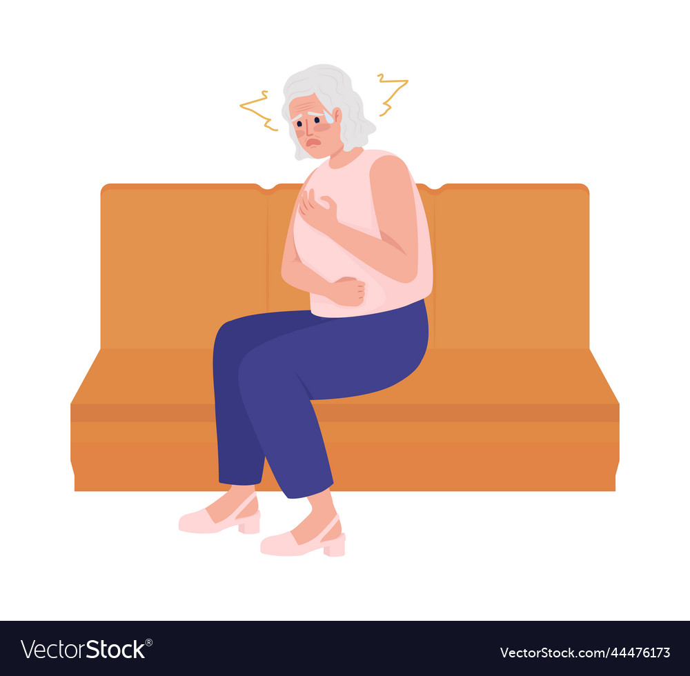 Senior woman with panic attack semi flat color vector image Senior woman with panic attack semi flat color