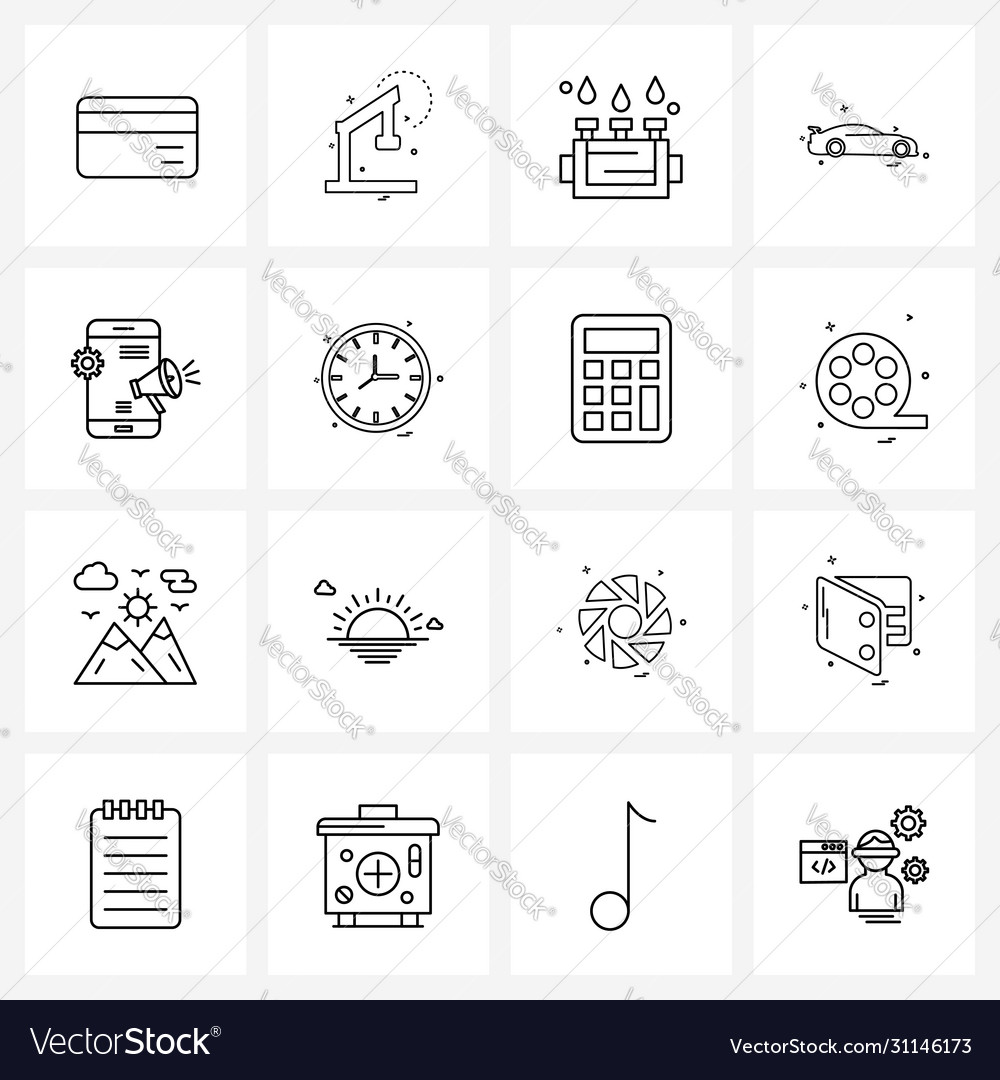 Set 16 modern line icons clock setting