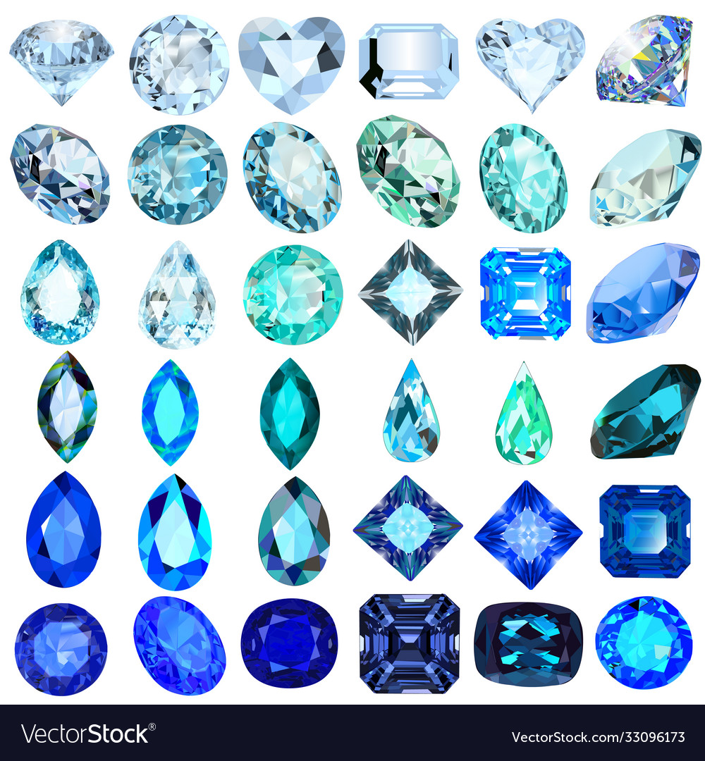 Set blue and blue gems various cuts and Royalty Free Vector