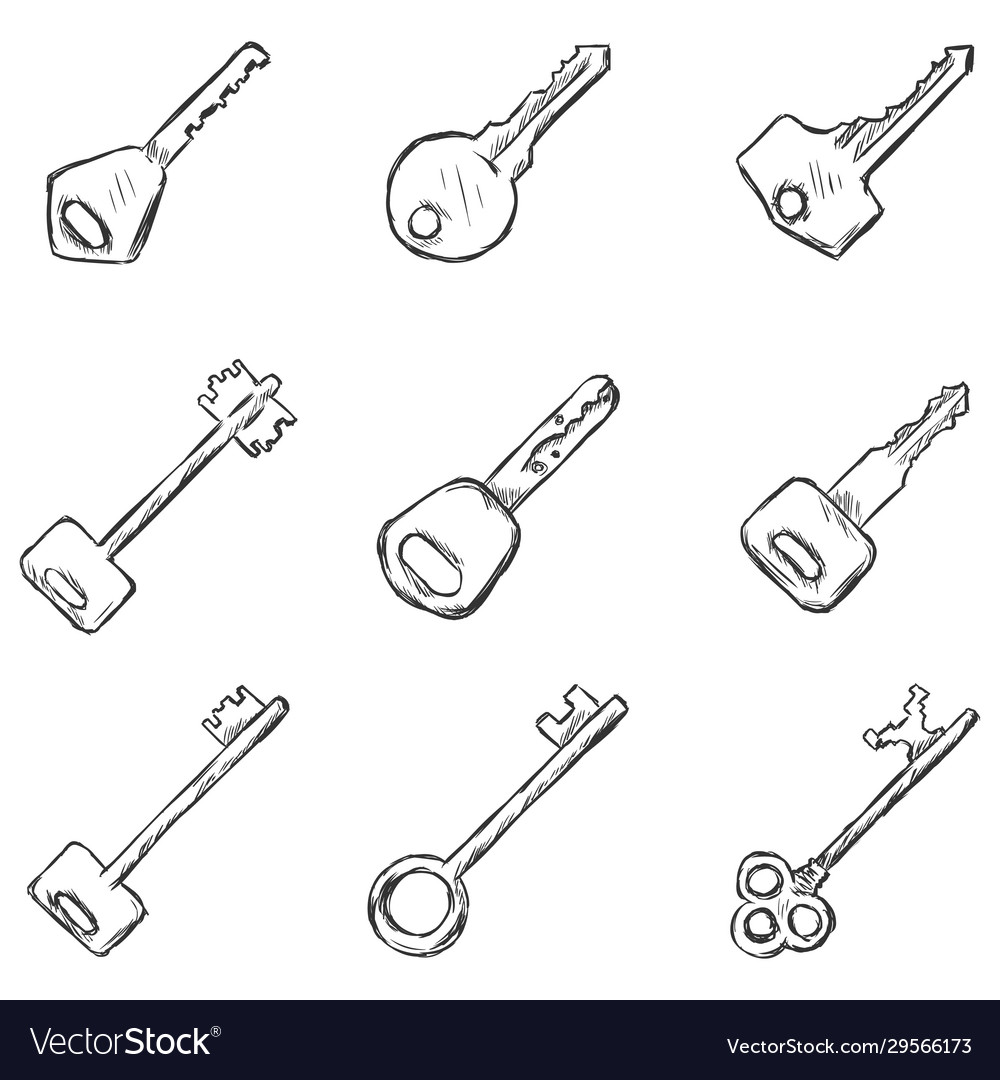 Set sketch keys icons Vector Image Set sketch keys icons
