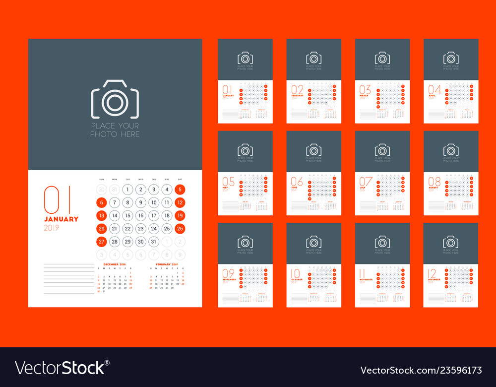 Wandkalender Planervorlage für 2019 Jahr Woche