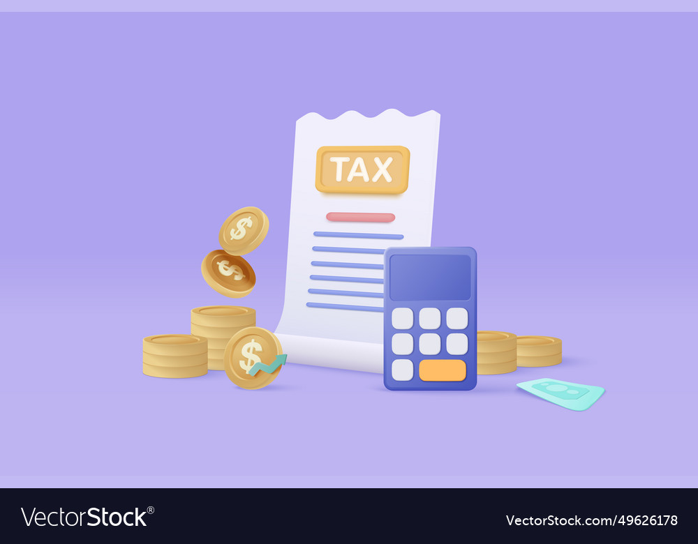 3d tax payment and business with money coin