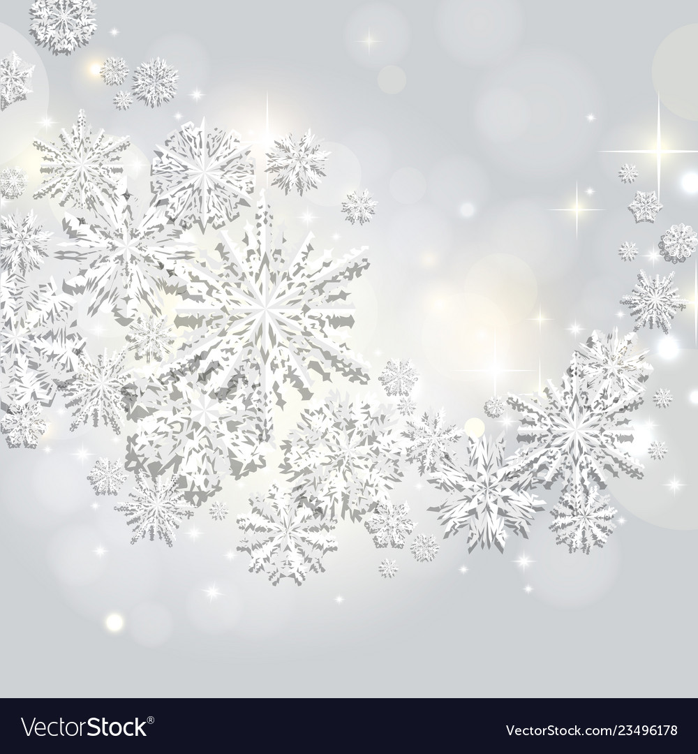 Abstract swirl of paper snowflakes on a silver Vector Image