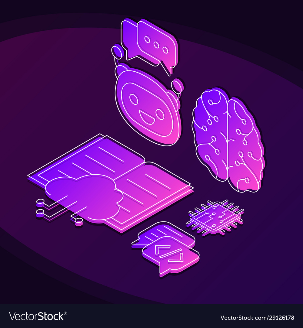Artificial intelligence isometric gradient color vector image Artificial intelligence isometric gradient color